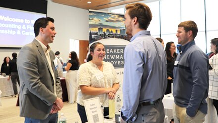 Students at a career fair.