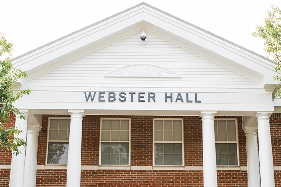 Exterior shot of Webster Hall, which houses mostly School of Business (SOB) courses.